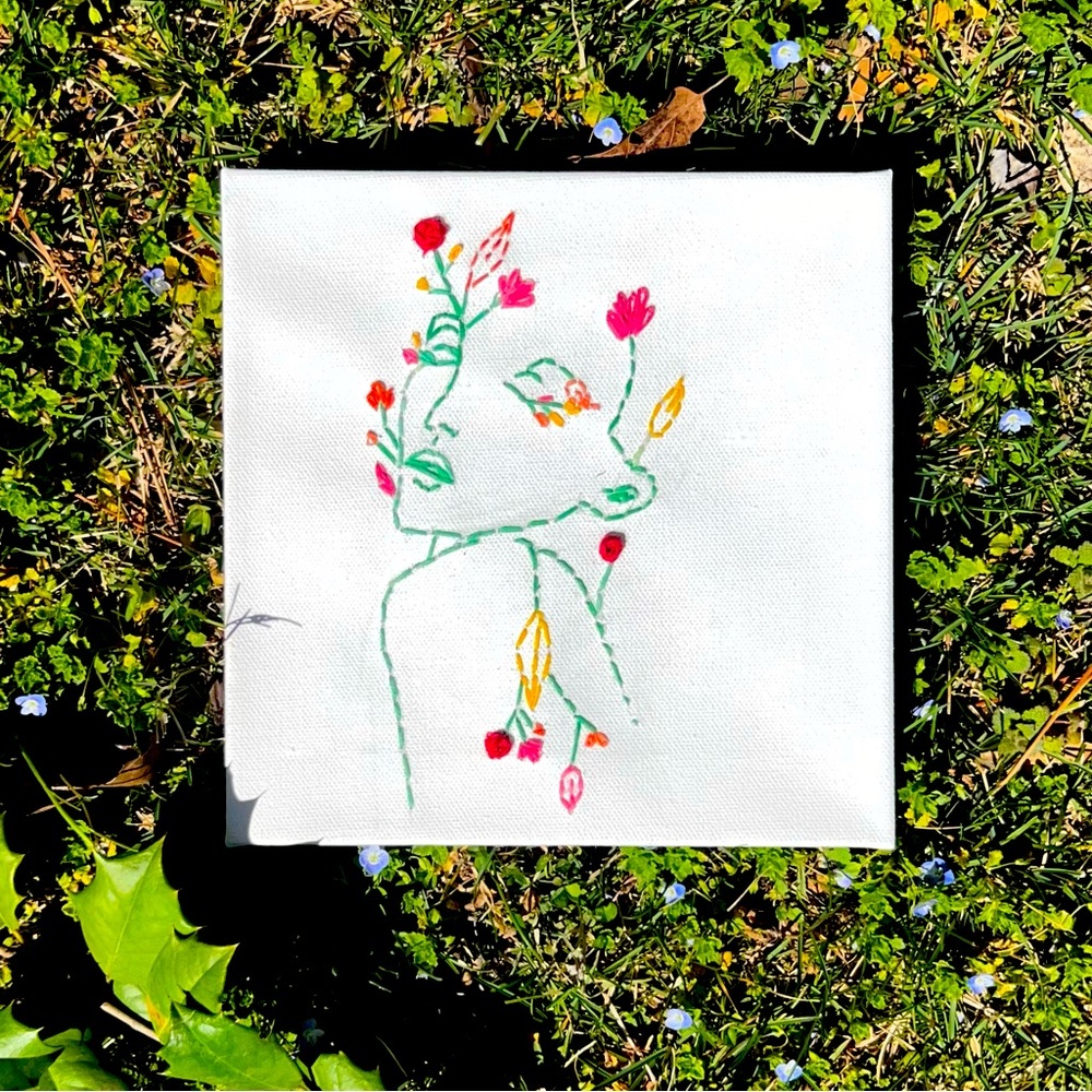 Mother Nature Hand-Embroidered 8x8 Canvas